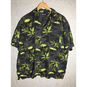 Mens Puritan Button Up Novelty Print Palm Tree Vacation Tourist Beachy Boho